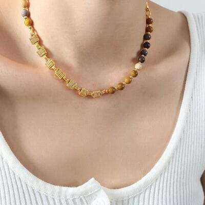 Beaded Titanium Steel Necklace - Trendsi - Flyclothing LLC