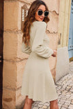 Texture V-Neck Long Sleeve Mini Dress - Trendsi