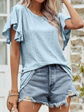 Round Neck Flutter Sleeve Blouse - Trendsi