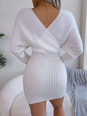 Rib-Knit Dolman Sleeve Sweater Dress - Trendsi