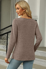 Slit Decorative Button Square Neck T-Shirt - Trendsi - Flyclothing LLC