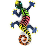 Colorful Gecko Haitian Steel Drum Wall Art, 13 inch Black Stipes - Caribbean Craft - Flyclothing LLC