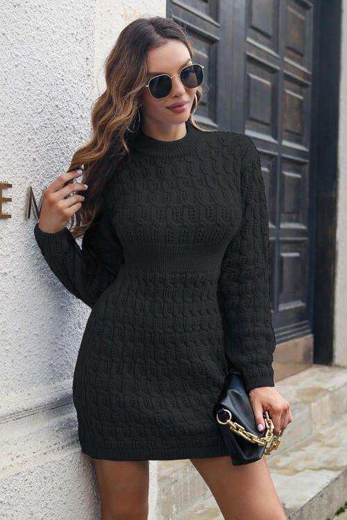 Cable-Knit Openwork Sweater Dress - Trendsi - Flyclothing LLC