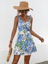 Printed Ruffled Surplice Wide Strap Mini Dress - Trendsi - Flyclothing LLC