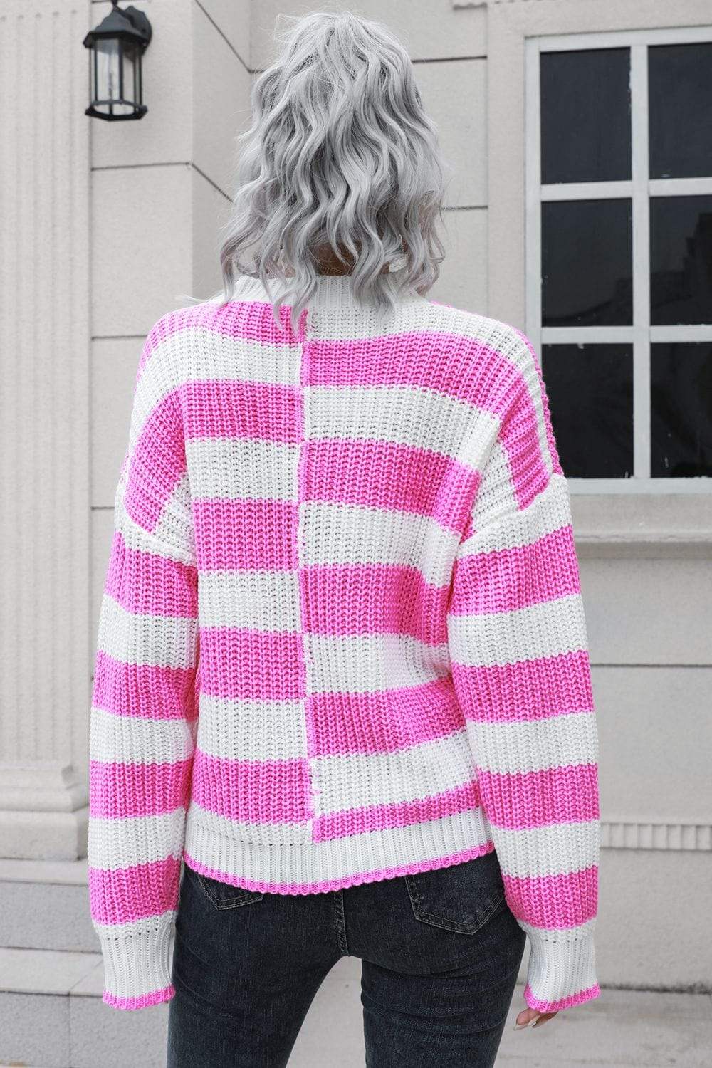 Color Block Dropped Shoulder Sweater - Trendsi - Flyclothing LLC