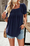Eyelet Square Neck Puff Sleeve T-Shirt - Trendsi - Flyclothing LLC