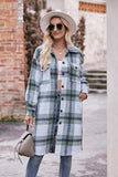 Plaid Dropped Shoulder Longline Jacket - Trendsi - Flyclothing LLC
