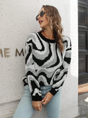 Round Neck Dropped Shoulder Sweater - Trendsi