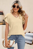 Eyelet V-Neck Petal Sleeve T-Shirt - Trendsi - Flyclothing LLC