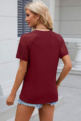 Openwork Round Neck Short Sleeve T-Shirt - Trendsi - Flyclothing LLC
