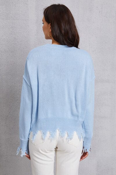 Lip Fringe Round Neck Sweater - Trendsi