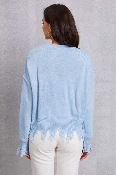 Lip Fringe Round Neck Sweater - Trendsi - Flyclothing LLC