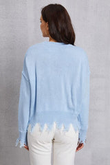 Lip Fringe Round Neck Sweater - Trendsi