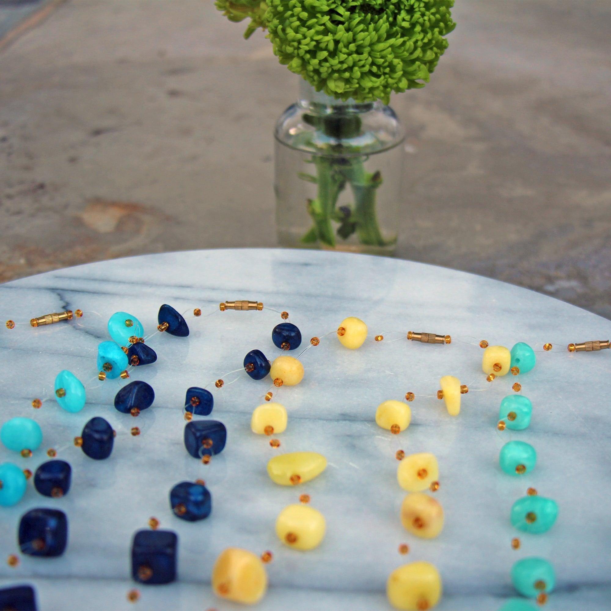Floating Stone & Maasai Bead Necklace, Navy - Jedando