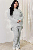 Basic Bae Full Size Ribbed High-Low Top and Wide Leg Pants Set - Trendsi - Flyclothing LLC