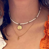 Dark Green Glass Bead Choker with Brass Coin Pendant - Asha Handicrafts