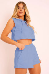 Hooded Crop Top & Pocketed Shorts Set - Trendsi - Flyclothing LLC