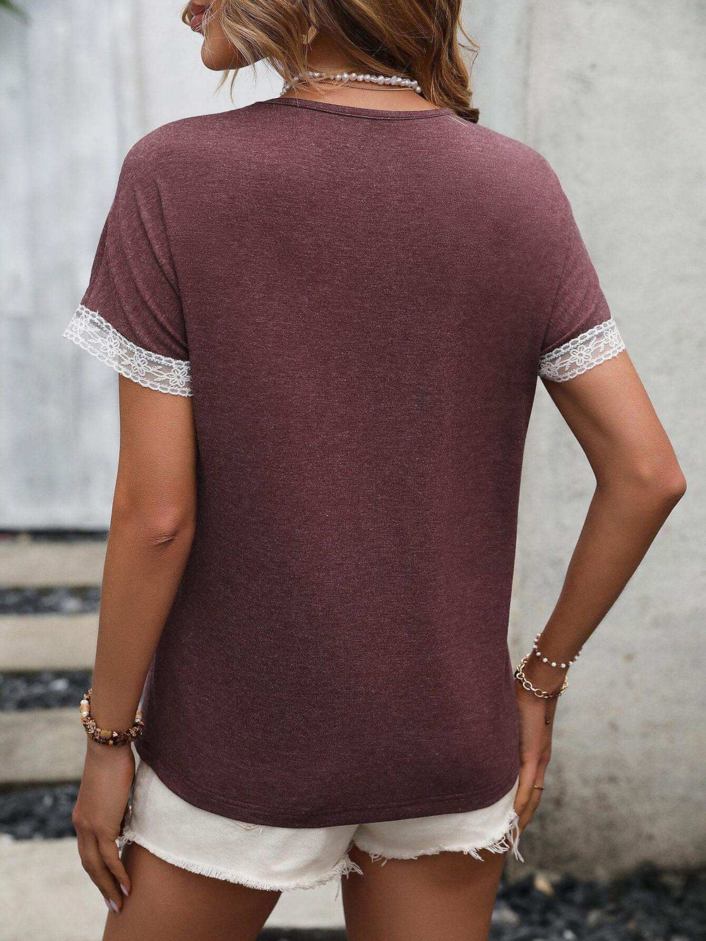 Contrast Round Neck Short Sleeve Tee - Trendsi - Flyclothing LLC