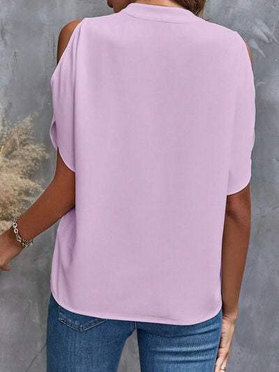 Notched Cold Shoulder Blouse - Trendsi - Flyclothing LLC