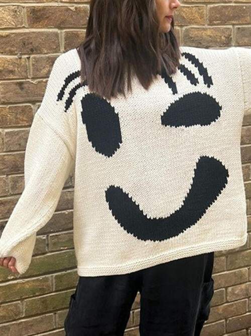 Contrast Drop Shoulder Long Sleeve Sweater - Trendsi - Flyclothing LLC