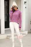 Striped Round Neck Dropped Shoulder Sweater - Trendsi - Flyclothing LLC