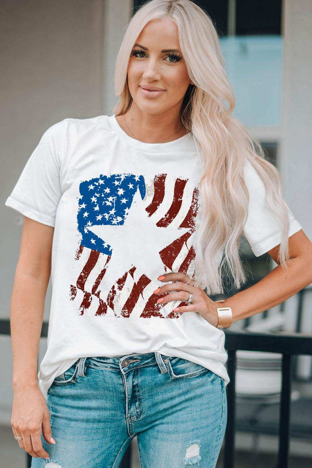 US Flag Graphic Round Neck Tee - Trendsi - Flyclothing LLC