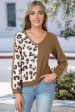 Leopard V-Neck Waffle-Knit Top - Trendsi