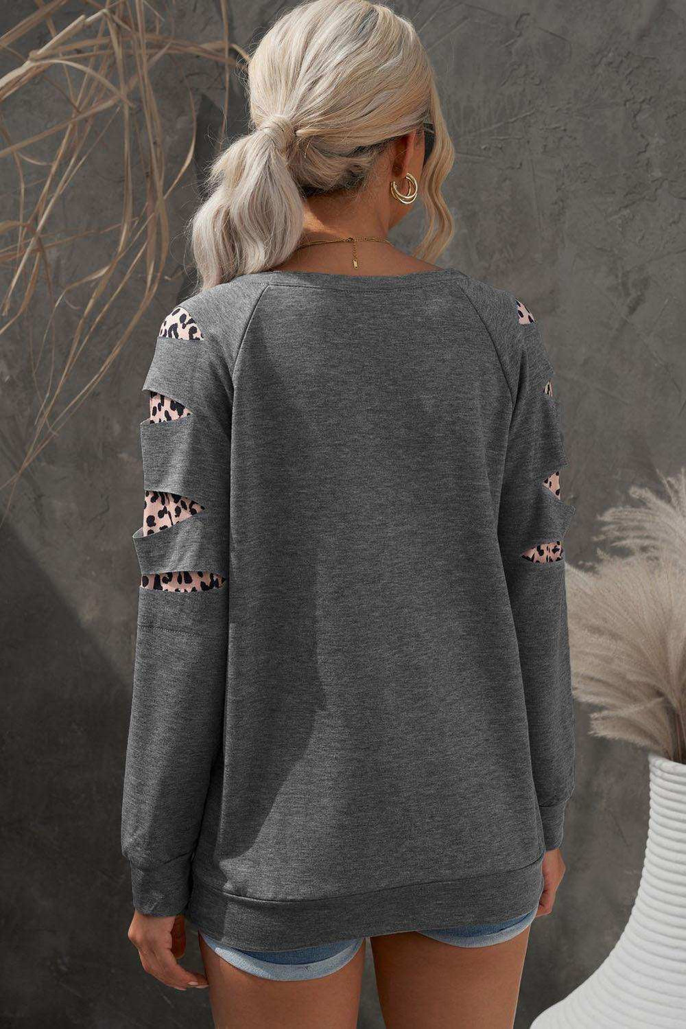 Leopard Patchwork Raglan Sleeve Sweatshirt - Trendsi - Flyclothing LLC