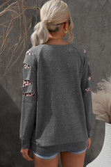 Leopard Patchwork Raglan Sleeve Sweatshirt - Trendsi