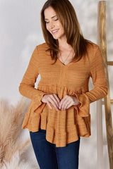 Hailey & Co Full Size V-Neck Flounce Sleeve Blouse - Trendsi