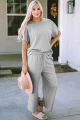 Short Sleeve Top and Pants Set - Trendsi - Flyclothing LLC