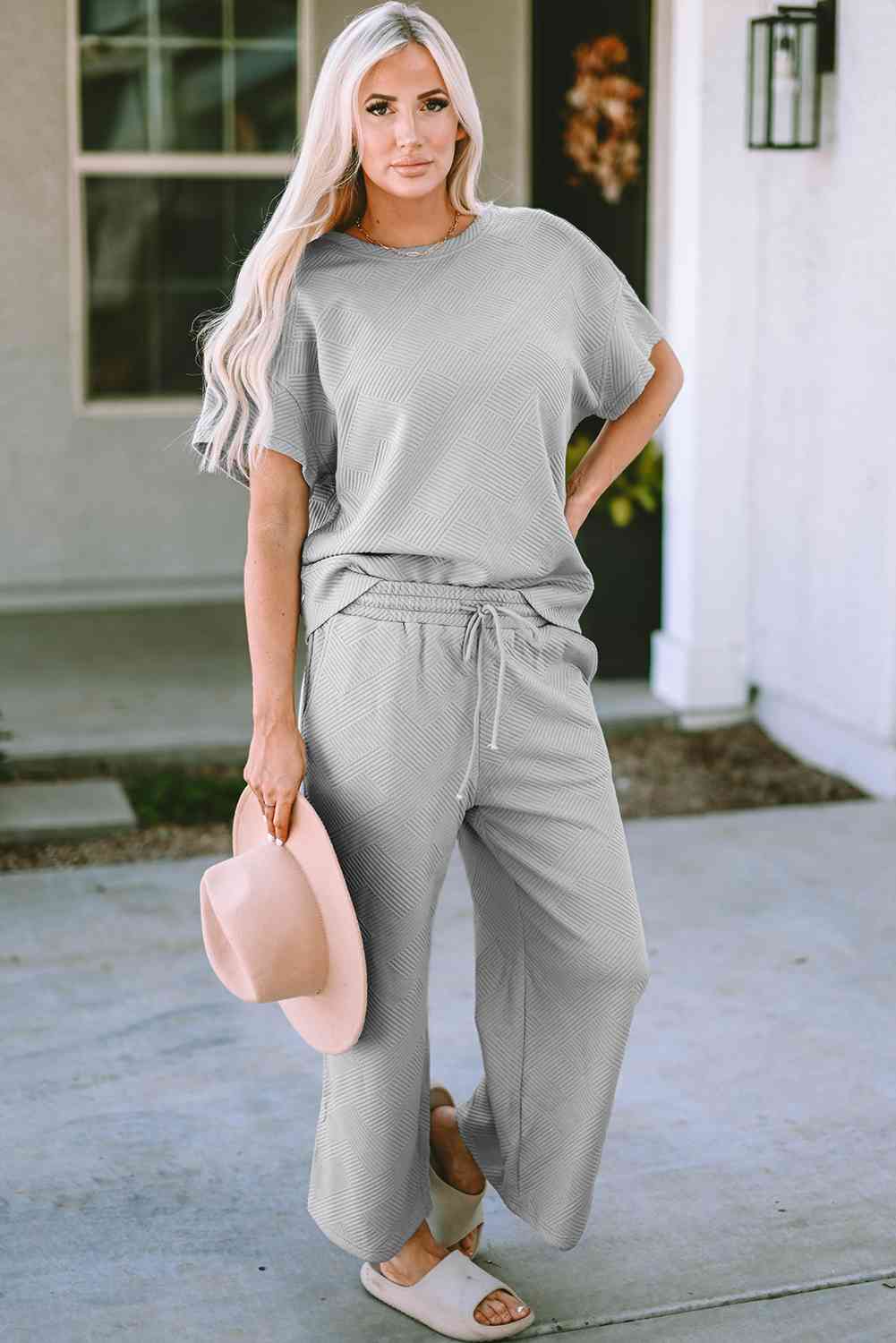 Short Sleeve Top and Pants Set - Trendsi - Flyclothing LLC