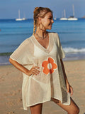 Openwork Flower V-Neck Short Sleeve Cover Up - Trendsi - Flyclothing LLC