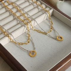 Beaded Double-Layered Titanium Steel Necklace - Trendsi