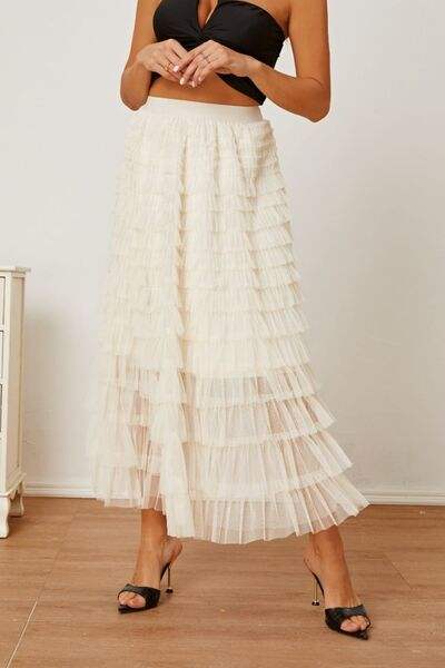 Ruched High Waist Tiered Skirt - Trendsi - Flyclothing LLC