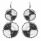 Maasai Bead Double Circle Dangle Earrings, White and Black - Jedando - Flyclothing LLC