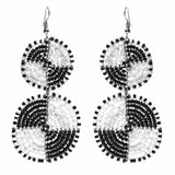 Maasai Bead Double Circle Dangle Earrings, White and Black - Flyclothing LLC
