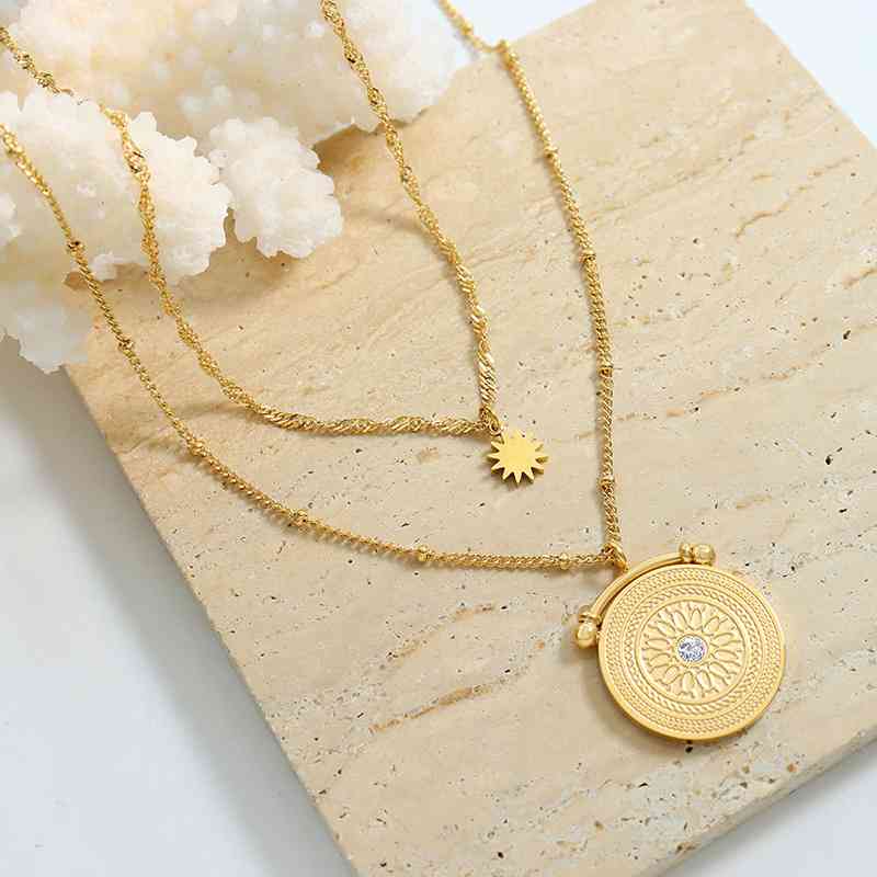Stainless Steel Double-Layered Necklace - Trendsi - Flyclothing LLC