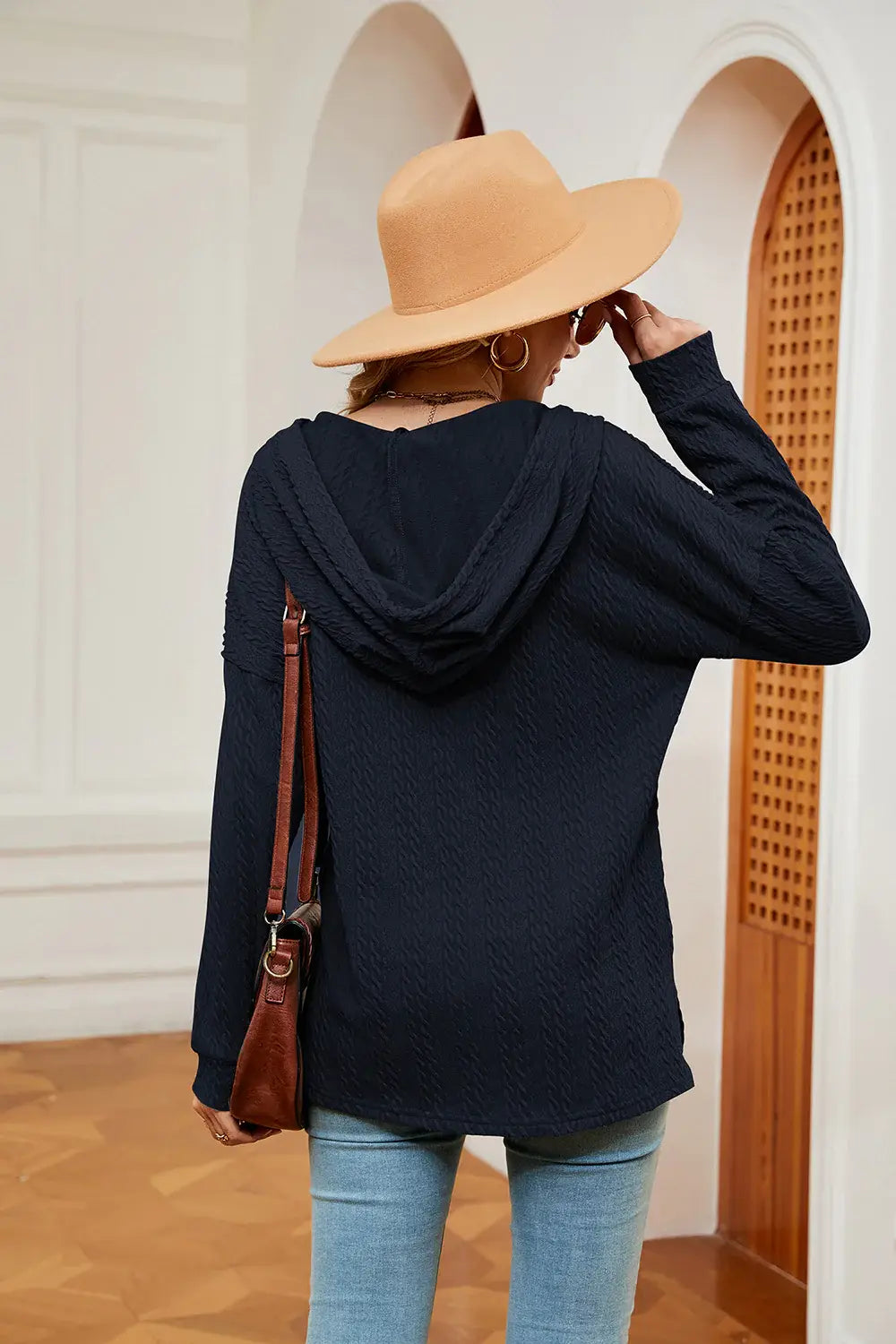 Half-Button Dropped Shoulder Hoodie - Trendsi - Flyclothing LLC