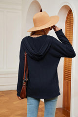 Half-Button Dropped Shoulder Hoodie - Trendsi