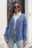 Button Down Ribbed Trim Cardigan - Trendsi