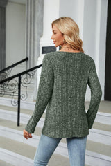 Buttoned Long Sleeve Slit Top - Trendsi