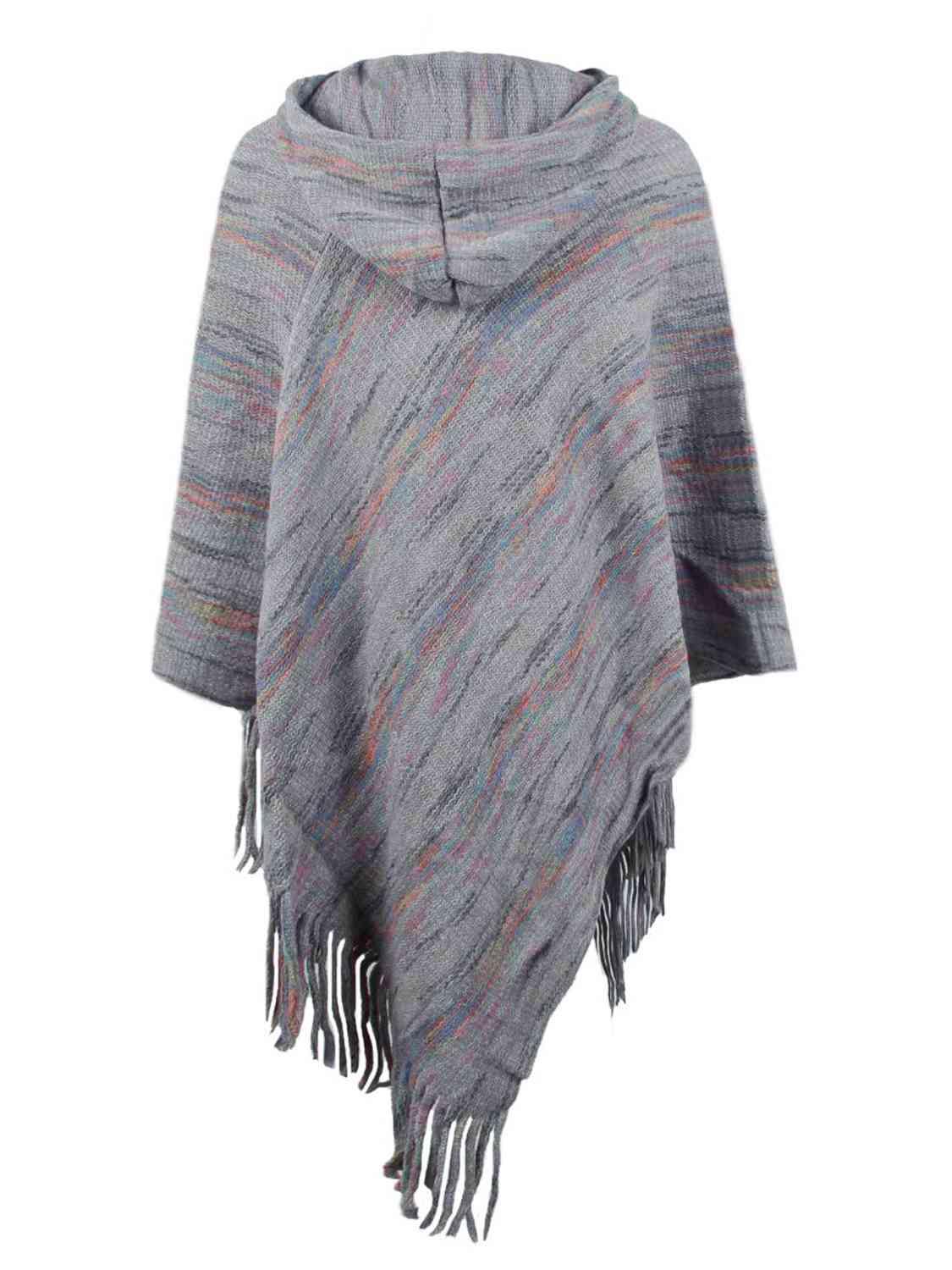 Fringe Hem Hooded Poncho - Trendsi