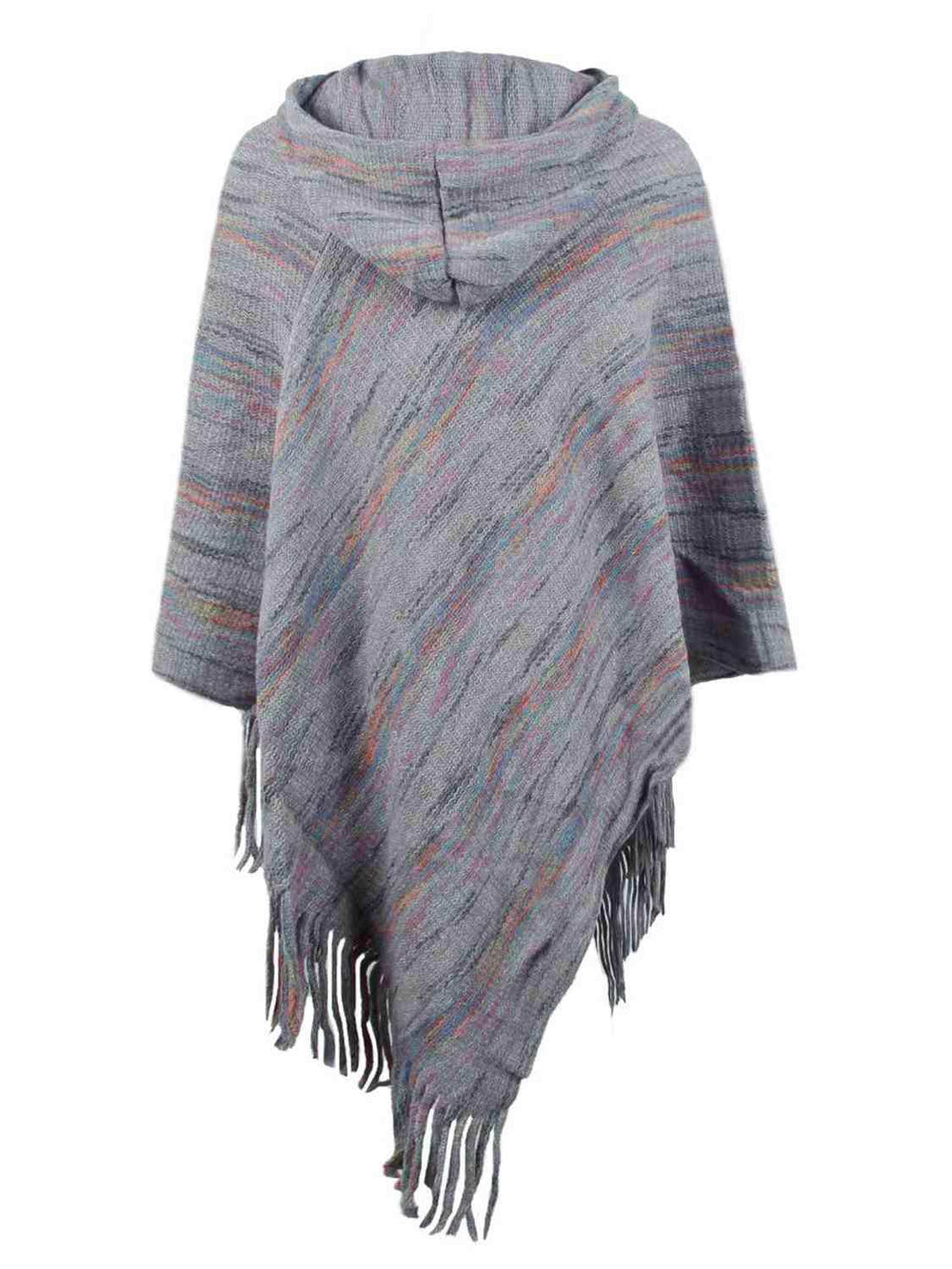 Fringe Hem Hooded Poncho - Trendsi - Flyclothing LLC
