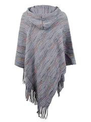 Fringe Hem Hooded Poncho - Trendsi