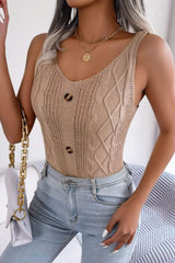 Decorative Button Mixed Knit Tank - Trendsi - Flyclothing LLC