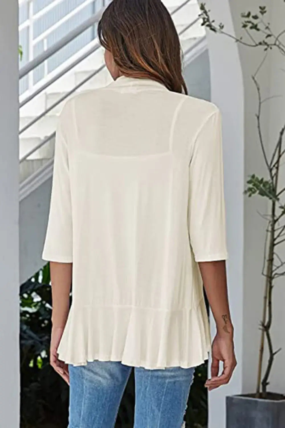 Open Front Ruffle Trim Cardigan - Trendsi - Flyclothing LLC