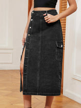 Button Down Denim Skirt - Trendsi - Flyclothing LLC