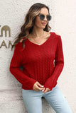 Cold Shoulder V-Neck Cable-Knit Pullover Sweater - Trendsi - Flyclothing LLC