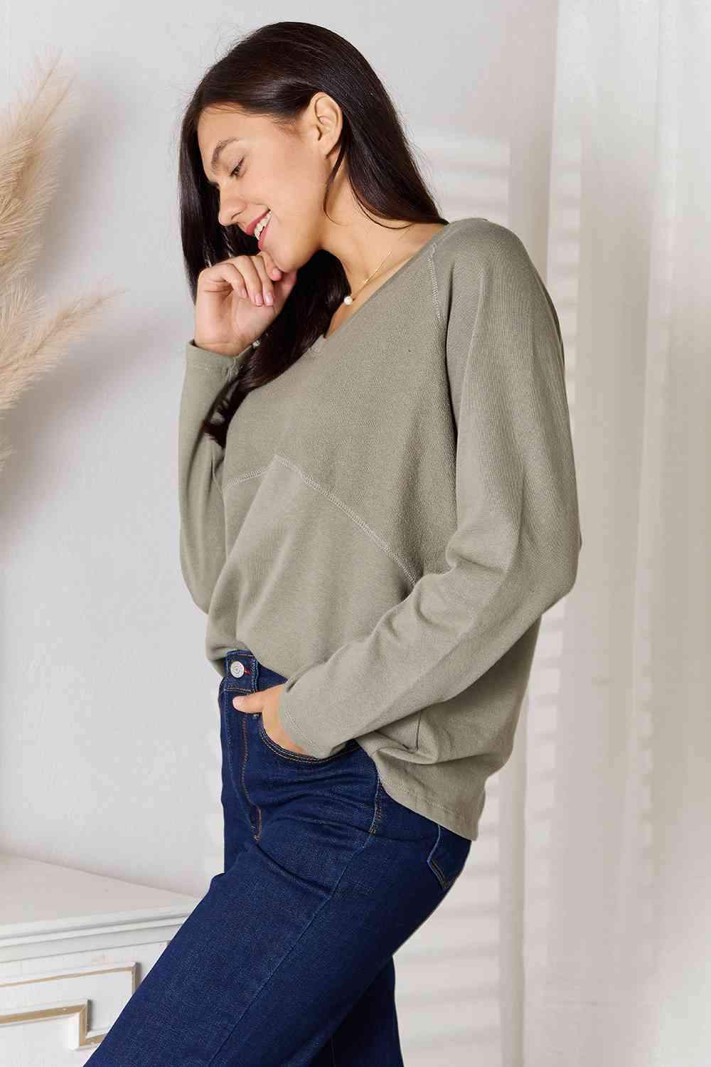 Culture Code Full Size V-Neck Long Sleeve T-Shirt - Trendsi - Flyclothing LLC
